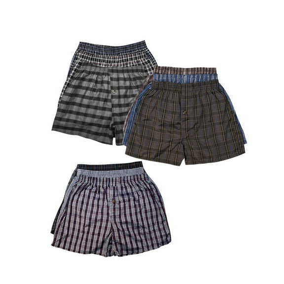 9 Pack Men's 100% Cotton Boxer Shorts Premium Cotton Random Mixed Color Pack Woven Relaxed Fit Underwear Elastic Waist Button Fly Pouch Menswear