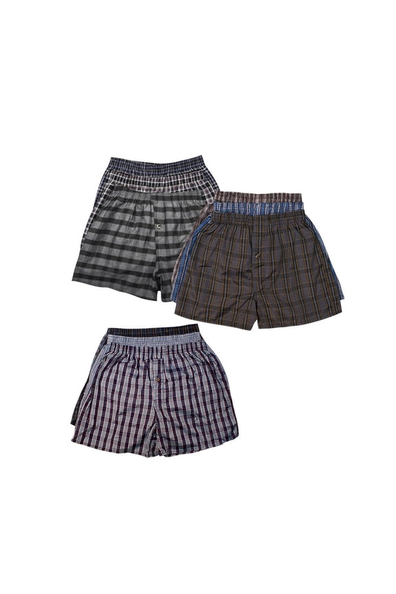 9 Pack Men's 100% Cotton Boxer Shorts Premium Cotton Random Mixed Color Pack Woven Relaxed Fit Underwear Elastic Waist Button Fly Pouch Menswear