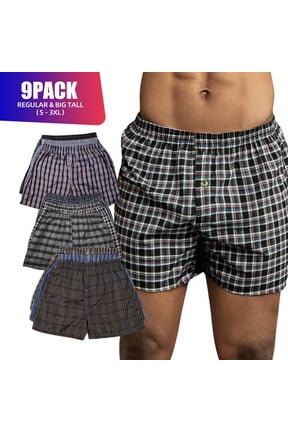 9 Pack Men's 100% Cotton Boxer Shorts Premium Cotton Random Mixed Color Pack Woven Relaxed Fit Underwear Elastic Waist Button Fly Pouch Menswear