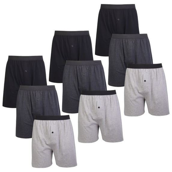 9 Pack Men's Boxer Brief Cotton Loose Fit Solid Color Boxers for Men Soft Breathable Plain Underwear with Button Fly Pouch Elastic Waist Menswear