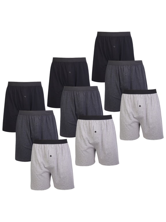 9 Pack Men's Boxer Brief Cotton Loose Fit Solid Color Boxers for Men Soft Breathable Plain Underwear with Button Fly Pouch Elastic Waist Menswear