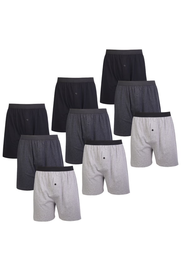 9 Pack Men's Boxer Brief Cotton Loose Fit Solid Color Boxers for Men Soft Breathable Plain Underwear with Button Fly Pouch Elastic Waist Menswear