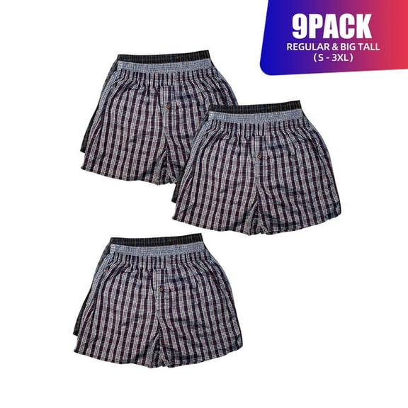 9 Pack Men's Cotton Blend Boxer Shorts Random Mixed Color Pack Woven Relaxed Fit Boxers for Men Soft Breathable Mens Underwear with Button Fly Pouch Elastic Waist Comfortable Fabric Menswear