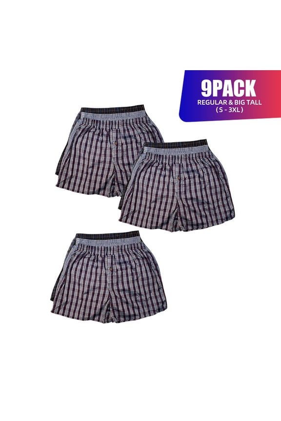 9 Pack Men's Cotton Blend Boxer Shorts Random Mixed Color Pack Woven Relaxed Fit Boxers for Men Soft Breathable Mens Underwear with Button Fly Pouch Elastic Waist Comfortable Fabric Menswear