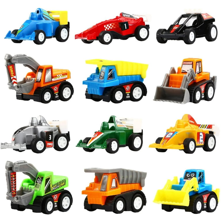 9-Pack Mini Construction Race Car Toy Set: Pull-Back Vehicles - Main Image