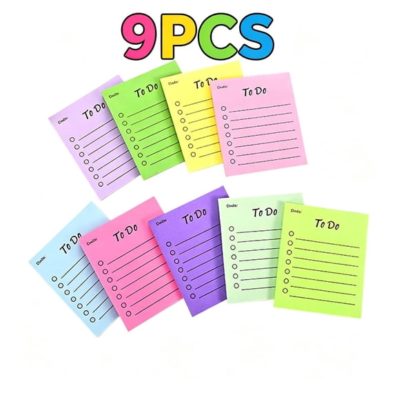 9Pack Multicolor SelfAdhesive Planner Sticky Notes , PreLined Adhesive Reminder Notes for Office Home Daily Task Planning, Shopping List & Workspace Organization