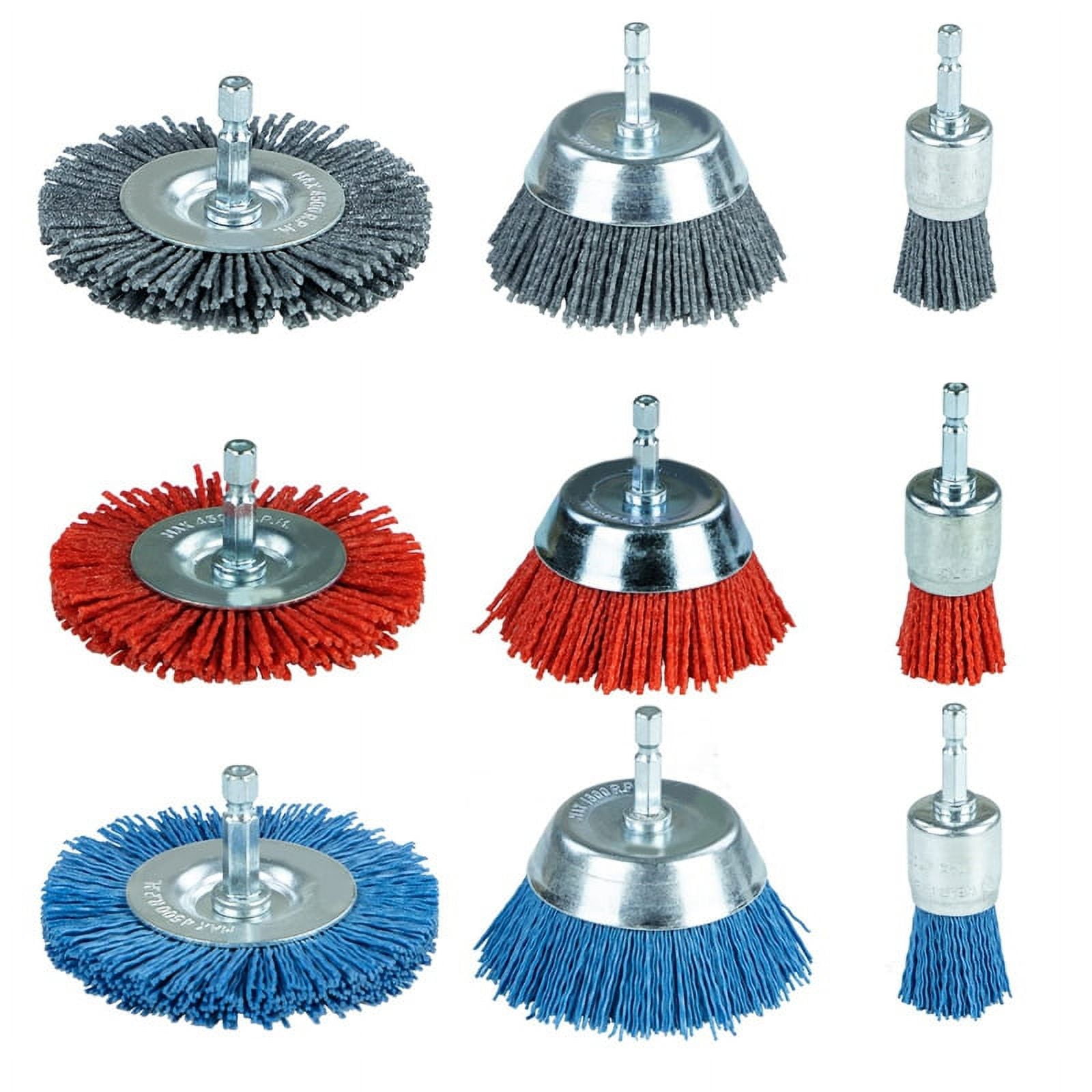 9 Pack Nylon Filament Abrasive Wire Brush Wheel & Cup Brush Set ,Nylon