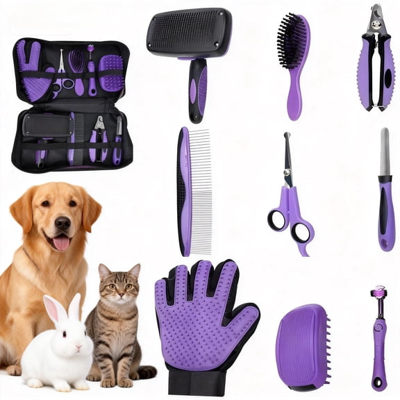 9-Pack Pet Grooming Kit Purple For Dogs, Cats, And Small Pets