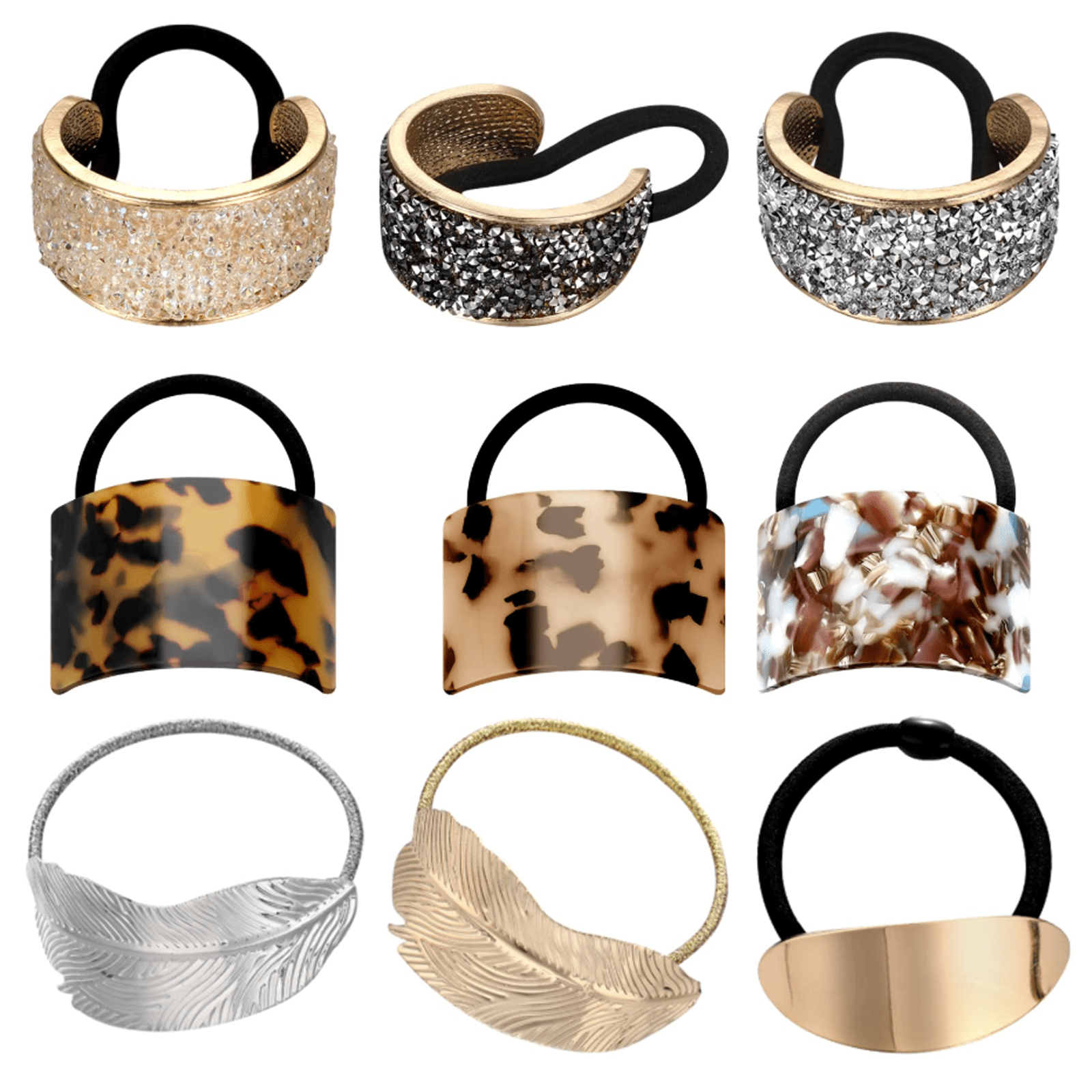 Set of 5 Brown Elastic Hair Ties Rhinestone Bars Stylish Strong Ponytail Holder Rhinestone Pearl Decorated Hair Elastic Ponytail Holder  main image 2
