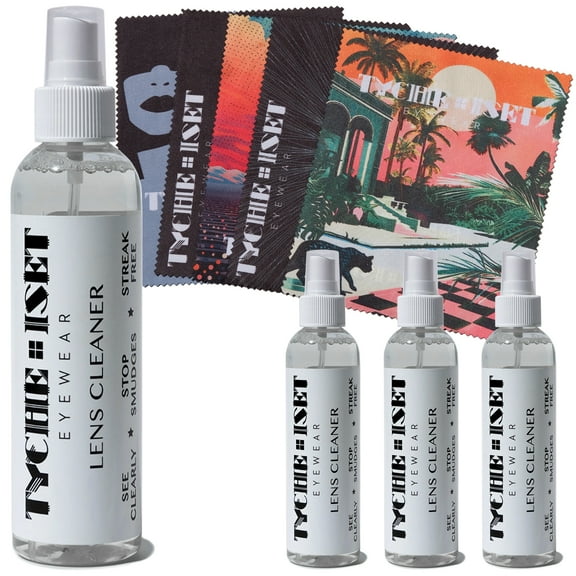 9-Pack, Premium Glasses Cleaning Kit, Eye Glass Lens Cleaner Spray + (3) Travel Size + (5) Microfiber Cleaning Cloths, Made in USA Expert Formula for Electronics, Phone, Computer Screen & More