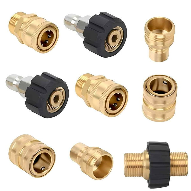 9 Pack Pressure Washer Adapter Set, Quick Connect Kit, Metric M22 14mm Female to 3/8" Quick Connect Kit-Style 1