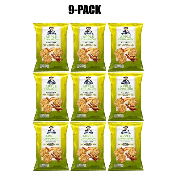9 Pack Quaker Rice Crisps with Apple Cinnamon Flavour, Gluten Free Snacks, 0.91 Oz Per Pack