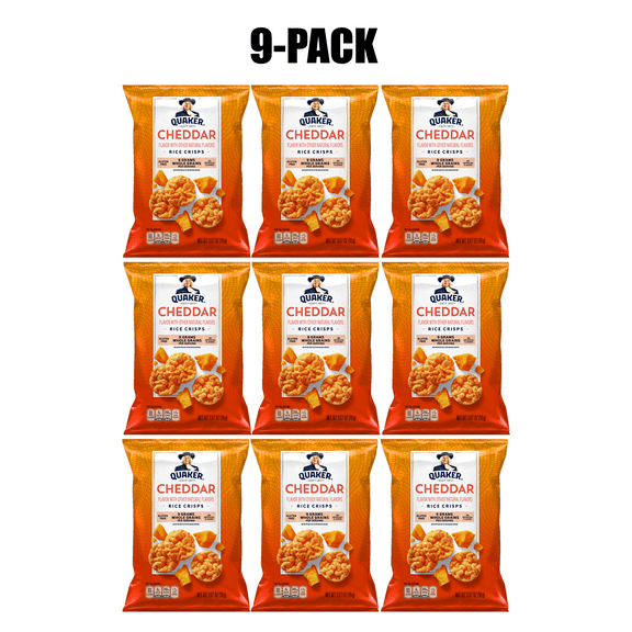 9 Pack Quaker Rice Crisps with Cheddar Flavour, Gluten Free Snacks, 0.67 Oz Per Pack