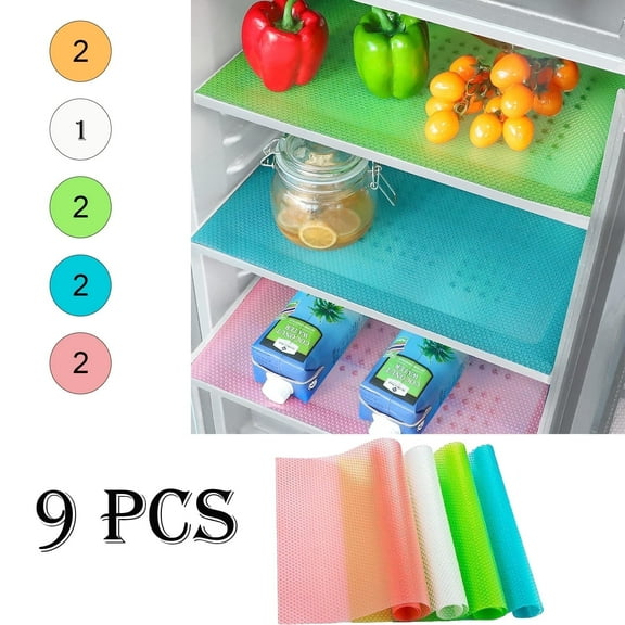 9 Pack Refrigerator Liners Fridge Liner Mats Washable, Refrigerator Mats for Glass Shelves Non Slip Refrigerator Shelf Liners, Size Adjustable Fridge Mats for Freezer Cupboard Drawers