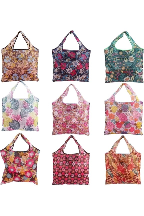 9 Pack Reusable Grocery Bags,Foldable Shopping Bags,Nylon Grocery Tote Bag with Handles,Washable Large Lightweight