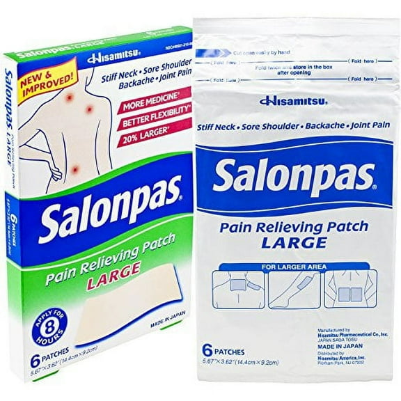 Salonpas Large Pain Relieving Patch, 5.67" x 3.62", 6 Patches (Pack of 9)