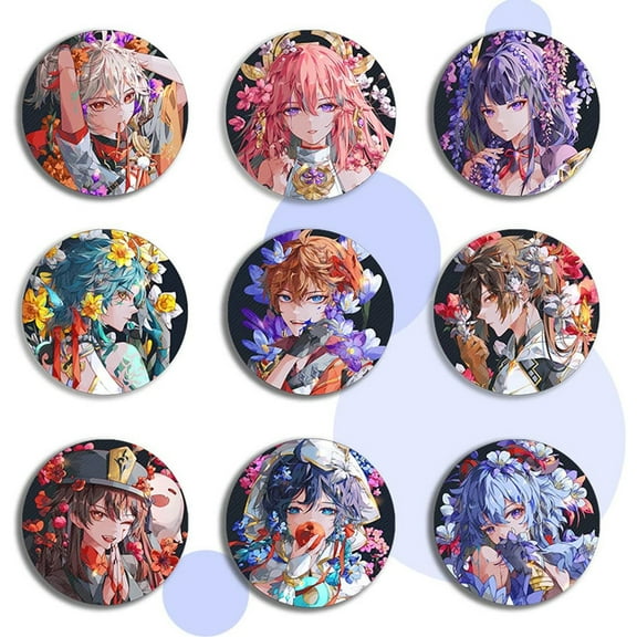 9 Pack/Set Game Genshin Impact Badge Kazuha Yae Miko Venti Hu Tao Xiao Cosplay Cute Flower Brooch Pin insignia Accessories for Bag Decorate Gifts