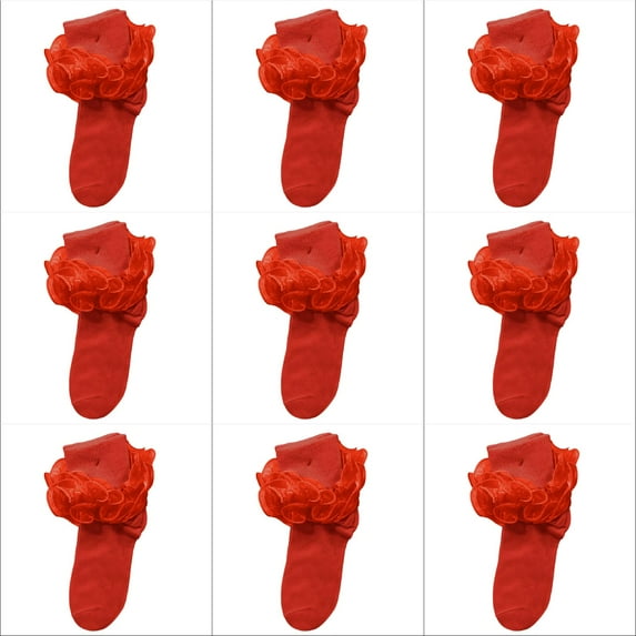 9 Pack of SetRed Stockings Elegant Lace Trimmed Thigh High Socks With Ruffle Cuff Detail For Comfortable Stretchable Stockings Fashionable Hosiery polyester