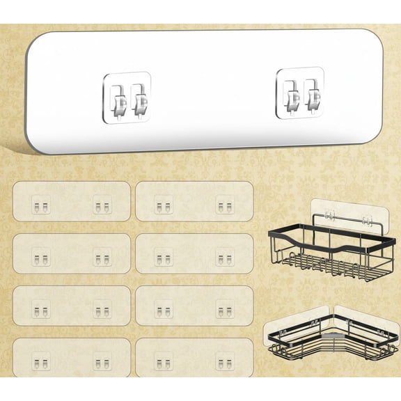 9-Pack Shower Caddy Adhesive Replacement, Transparent Adhesive Hooks Stickers, Strong Hook Strip for Shower Caddy Basket Shelf, Soap Holder, Bathroom Storage Corner Shelves, Kitchen Racks