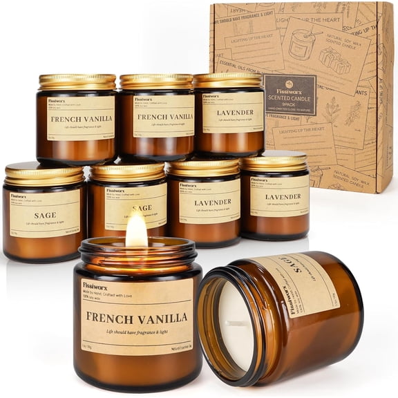 9 Pack Soy Candles for Home Scented |Vanilla/Lavender/Sage Long-Lasting 270 Hours, Natural Scented Candles Gift for Women & Men, Birthday, Mothers Day, Christmas, Thanksgiving