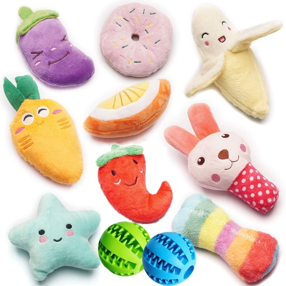 9 Pack Squeaky Dog Toys Set, Plush Puppy Toys for Small Dogs, Interactive Dog Squeak Toys for Fun&Teeth Cleaning with 2 Dog Treat Toy Ball