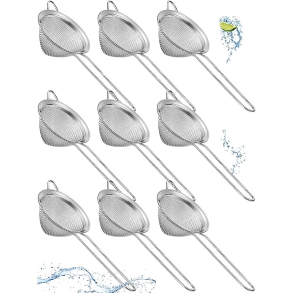 9 Pack Stainless Steel Cone Cocktail Strainer, Bar Strainer, Mesh, 3.2 in