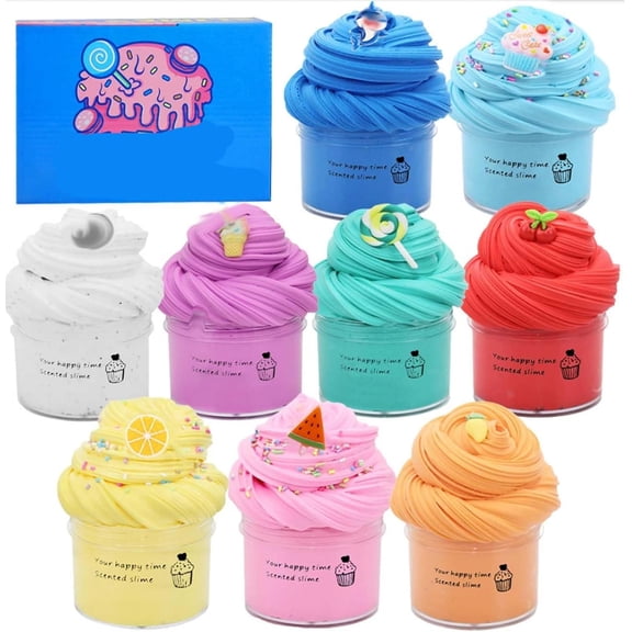 9 Pack Super Clay Slime DIY Soft & Squishy Clay Scented Slime SensoryClay, Super Soft and Non-Sticky, Stress Relief Toy, Party Favors and Birthday Gift, for Girls and Boys