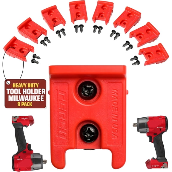 9 Pack Tool Holder for Milwaukee M18/18v Cordless Tools - Snap Fit Tool Organizer for Milwaukee Drill Holder, Under Shelf, Wall Mount w/Hardware for Easy Install.