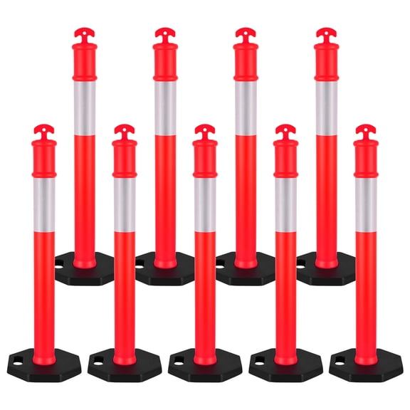 9 Pack Traffic Delineator Posts, 48 inches Traffic Safety Cones with Weighted Base and Reflective Strips, Heavy Duty Delineator Posts for Construction Site, Parking Lot, Crowd Control, Red