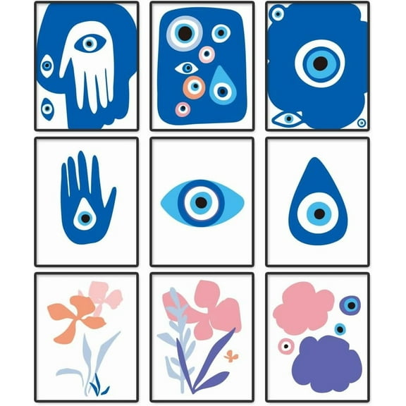 9 Pack Unframed Waterproof Blue Canvas Wall Art Decors Modern Abstract Art 8 x 10 Inch Canvas Wall Posters