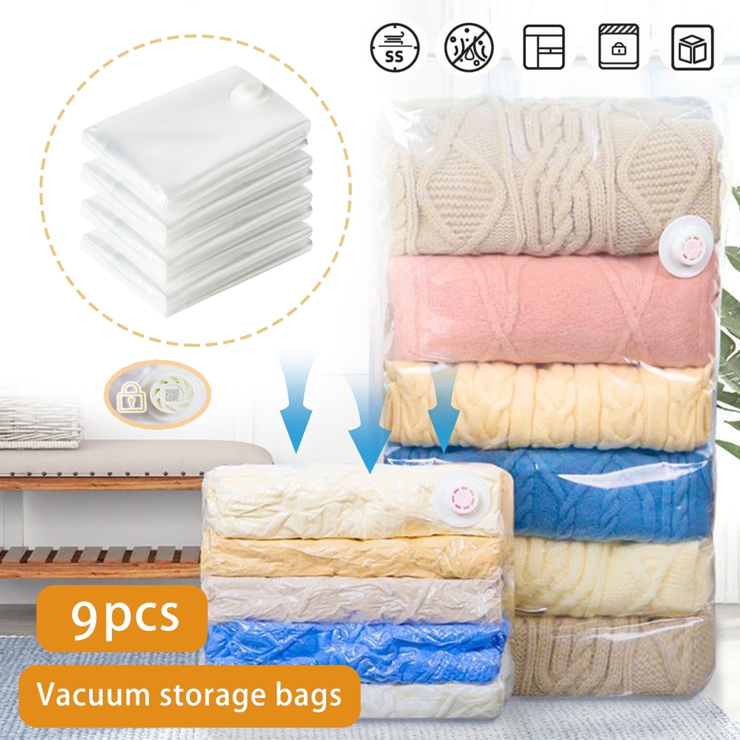 9 Pack Vacuum Storage Bags,Space Saver Bags Compression for Comforters ...