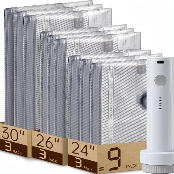 9 Pack Vacuum Storage Bags with Electric Pump, Space Saver Compression Bags for Travel & Clothes, Reusable Airtight Sealer (3L, 3M, 3S)