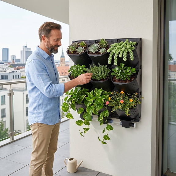9-Pack Vertical Wall Planter Set, Modular Wall Mounted Planters for Indoor Outdoor, Stackable Garden System for Herbs Vegetables Flowers