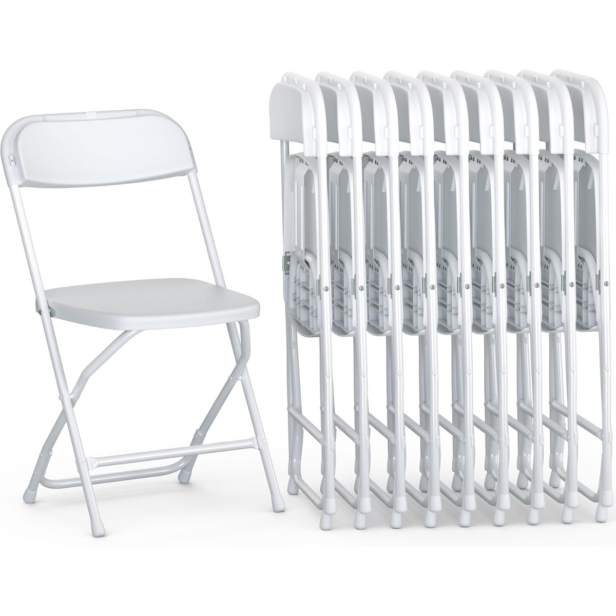9 Pack White Plastic Chair Foldable & Stackable 300 lbs Capacity