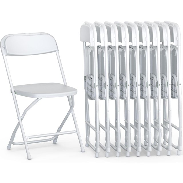 9 Pack White Plastic Chair Foldable & Stackable 300 lbs Capacity