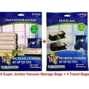 9 Pack: X5 SUPER Jumbo XL LARGEST (53x40in.) Vacuum Space Saver Storage Bag + X4 Travel Bag (24x16in.)