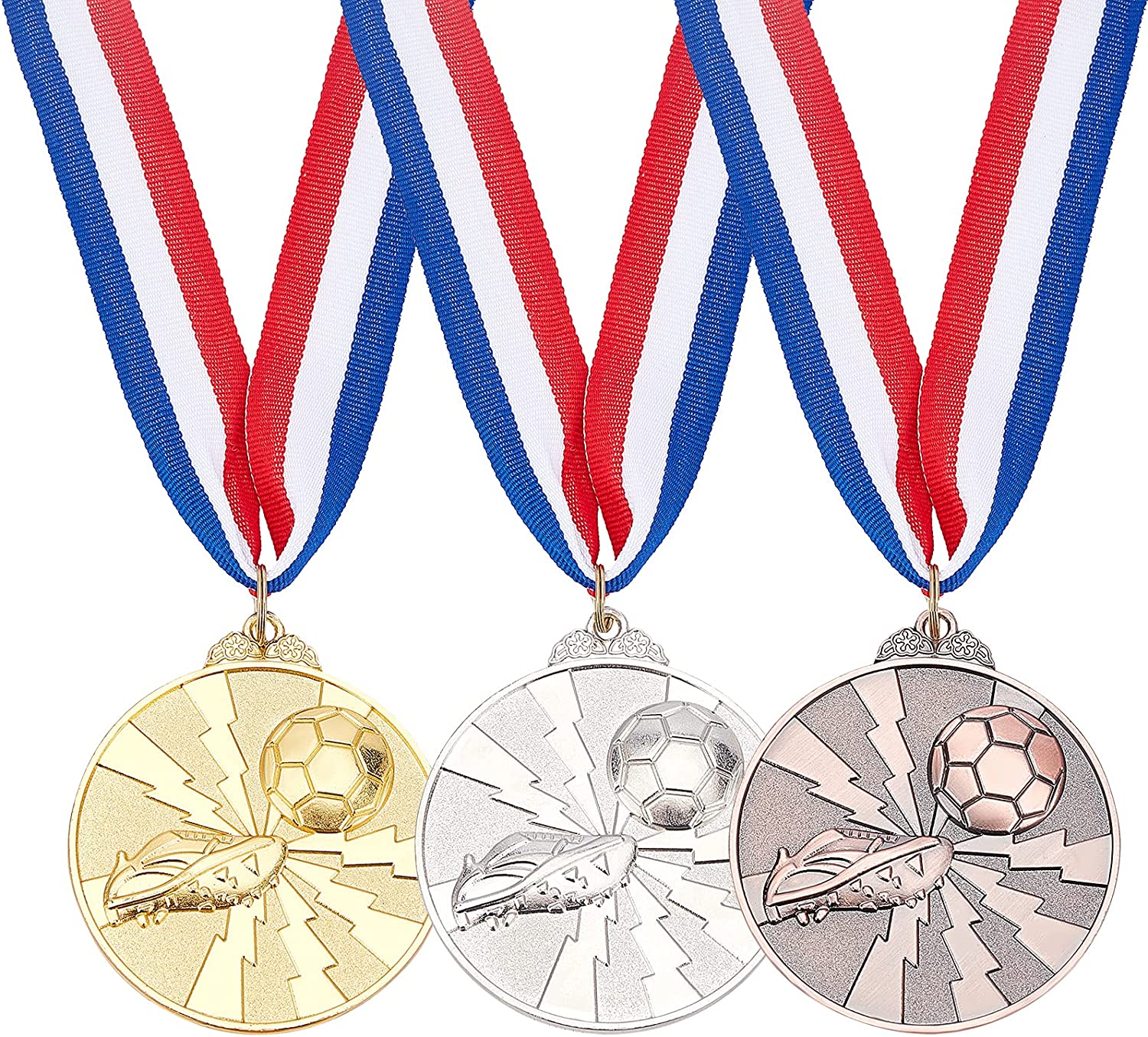 9 Packs 2.5 Inch Sport Game Medals Winner Award Sports Medals Genuine Award Medals Gold Silver and Bronze Medals Soccer Sports Medals with Nick Ribbon
