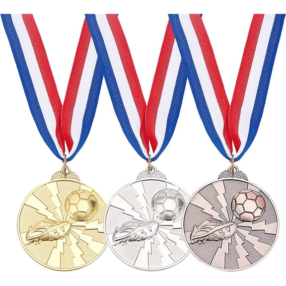 9 Packs 2.5 Inch Sport Game Medals Winner Award Sports Medals Genuine Award Medals Gold Silver and Bronze Medals Soccer Sports Medals with Nick Ribbon
