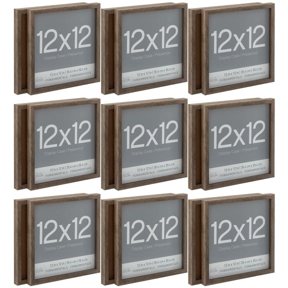 Studio Decor 12" x 12" 2 Count (18 Total) Gray Fundamentals Shadow Box Picture Frame - Display Case for Keepsakes, Mementos, Memorabilia - Bulk 9 Pack