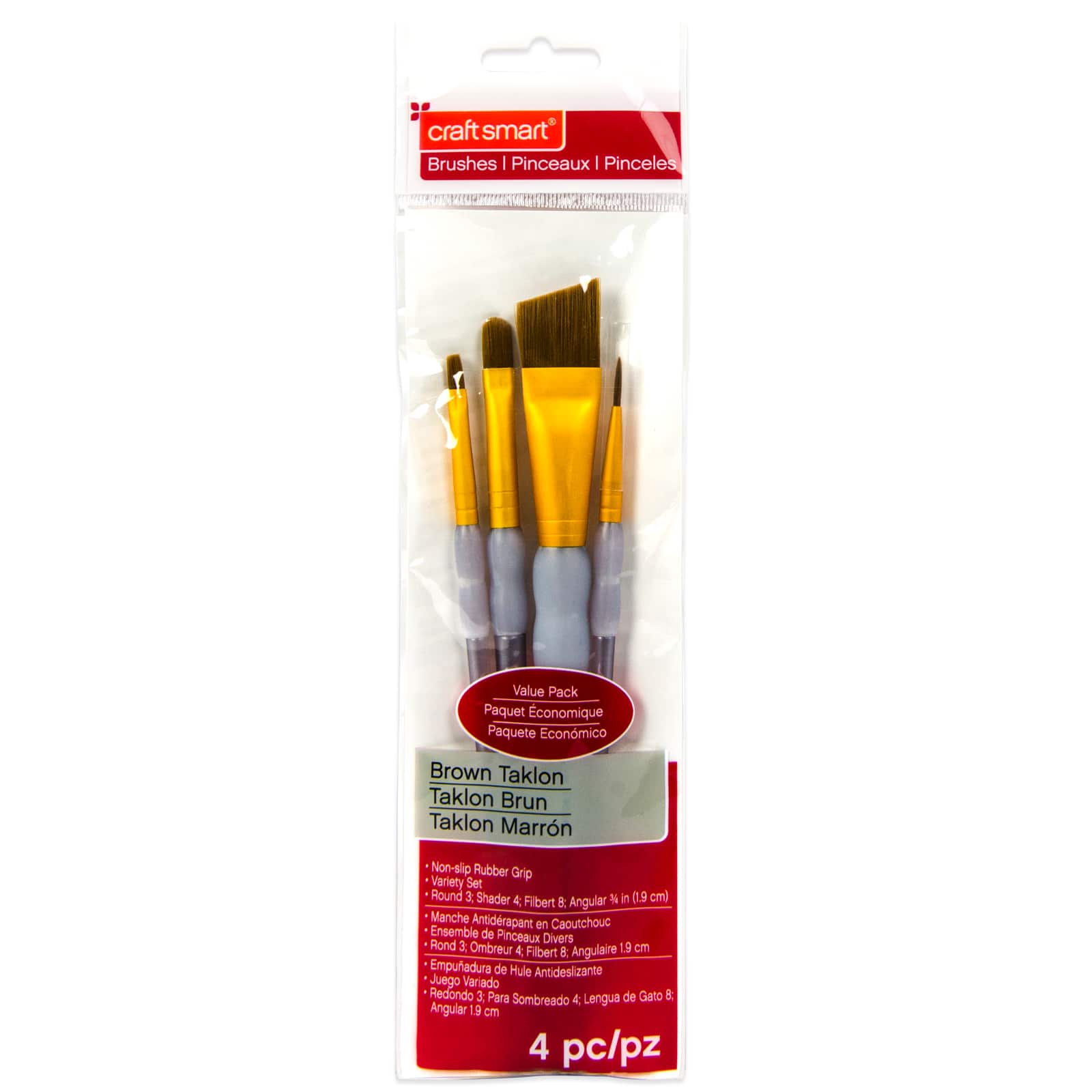 9 Packs 4 ct. (36 total) Brown Taklon Angular Variety Brushes Value