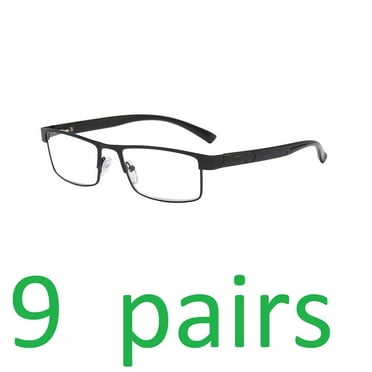 9 Packs Classic Style Rectangular Metal Frame Reading Glasses Spring Hinge Readers for Men Women +1.00