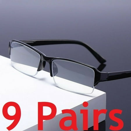 9 Packs Men Women Rectangular Half Frame Blue Light Blocking Reading Glasses Readers for Gaming Computer +4.00