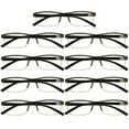 thumbnail image 1 of 9 Packs Mens Rectangle Half Frame Reading Glasses Blue Light Blocking Black Spring Hinge Readers +1.00, 1 of 5