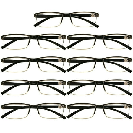 9 Packs Mens Rectangle Half Frame Reading Glasses Blue Light Blocking Black Spring Hinge Readers +2.50