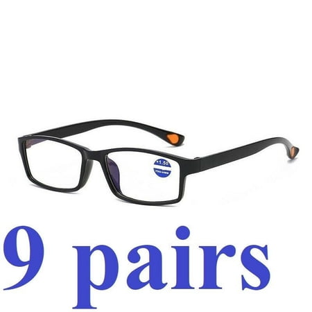 9 Packs Mens Womens Rectangle Reading Glasses Blue Light Blocking Readers +2.00