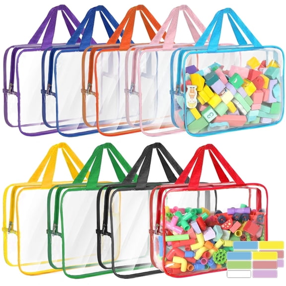 9 Packs Toy Storage Bags with Labels, 11.8x8.7x3.9In Large PVC Reusable Clear Board Game Storage with Zipper, Travel Waterproof Organizer Bags for Building Blocks, Puzzle, Books, Stationery