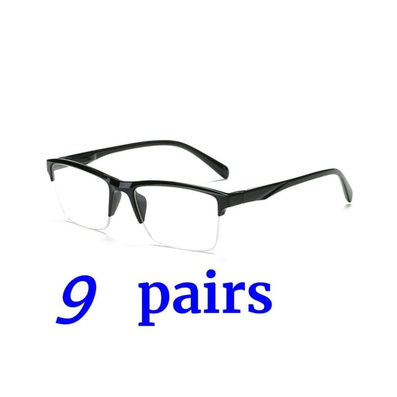 9 Packs Unisex Fashion Square Half Frame Reading Glasses Spring Hinge Readers for Men Women +2.50