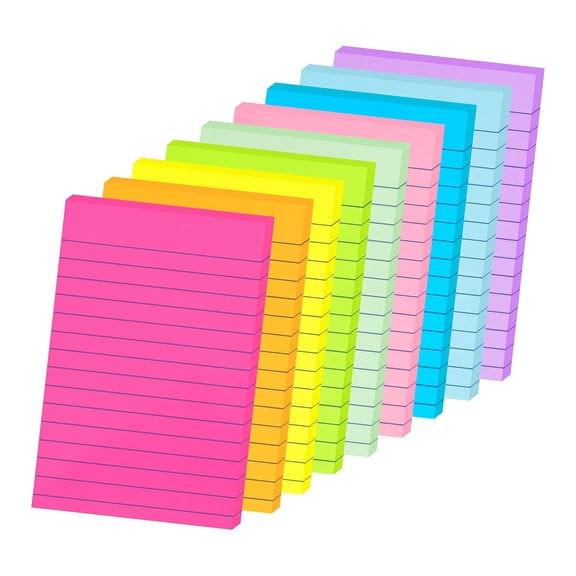 9 Pads Lined Sticky Notes 4x6 Inches, Large Self-Stick Memo Pads with Strong Adhesive, Bright Notepads for Daily Planning, Office Reminders, Home Schedules, Study Lists, 35 Sheets Per Pad, Multicolor