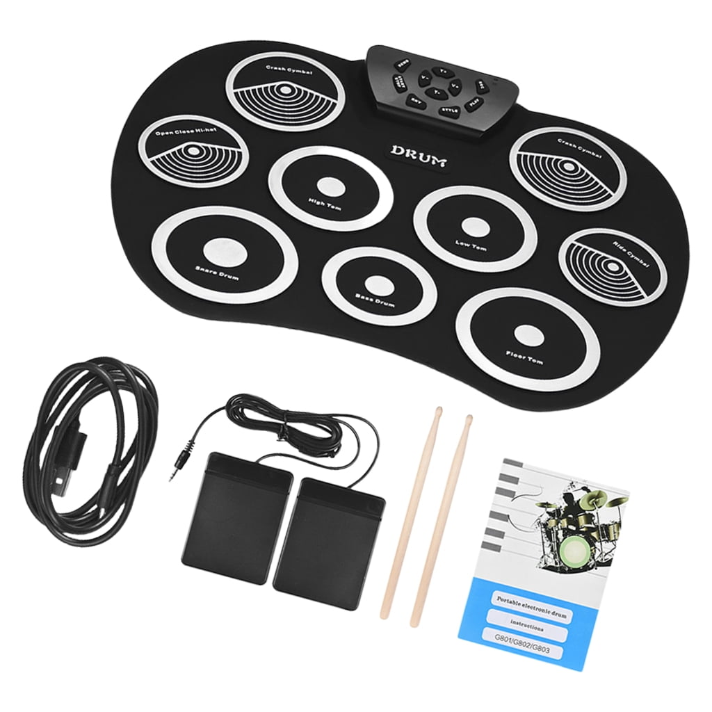 9 Pads Rolls-up Practice Drum Sets Built-in Speakers Headphone Socket Kits for Adult Beginner Electronic Drum Set