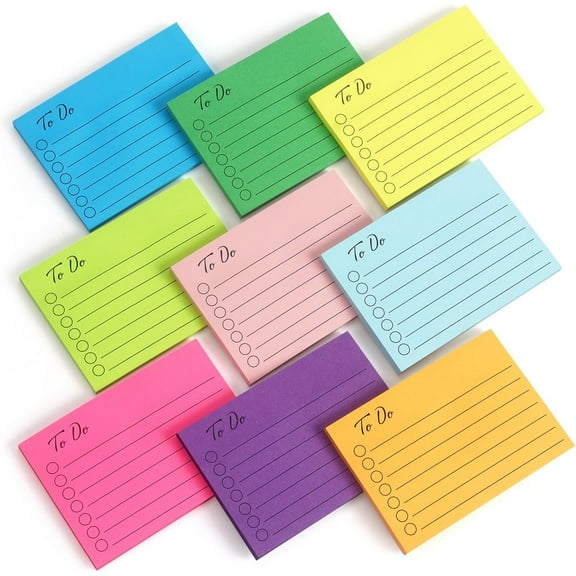 9 Pads to Do Lined Sticky Notes, 9 Bright Multi Colors Self-Stick Note Pads, 3x4 Inch with Line Adhesive Memo Sticky Notes Notepad, 50 Sheet/Pad